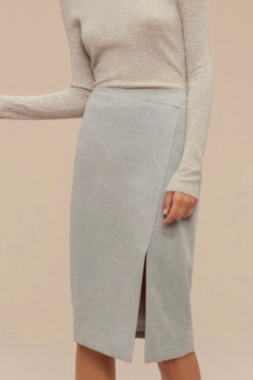 Babaton (Aritzia) Light grey tailored wool blend skirt with front slit and side